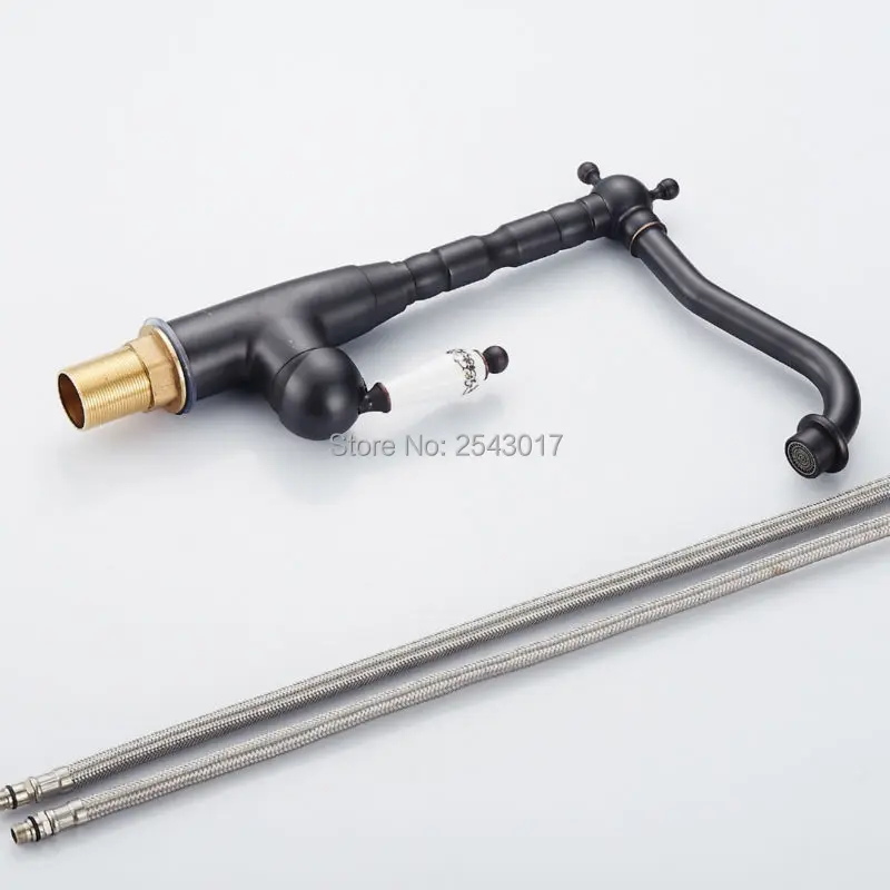 Роскошный и элегантный смеситель для раковины черная отделка поворотный излив с