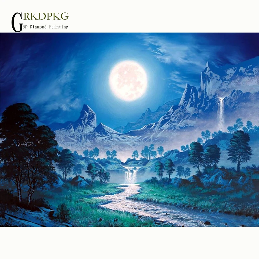 

Алмазная живопись GRKDPKJ 5d, пейзаж Луны, полноразмерная Алмазная вышивка, картины стразы, свадебное украшение