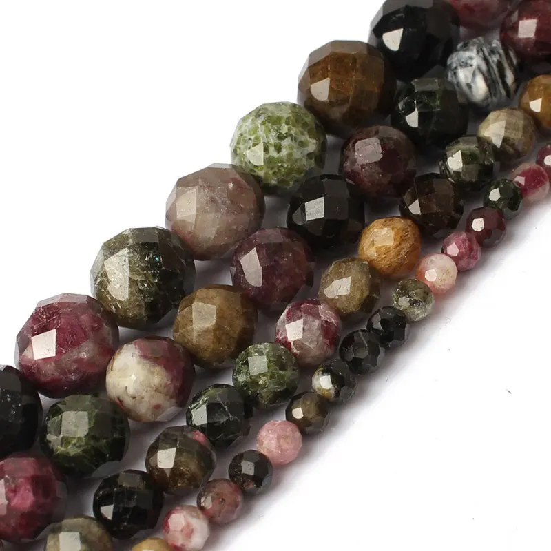 2-10mm Round 64 Faceted Mixed Color Tourmaline Beads Natural Stone For Jewelry Making 15'' DIY Trinket Gift | Украшения и