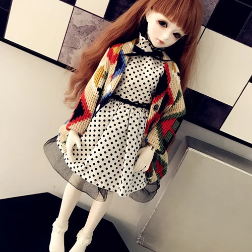 D01-P371 детская игрушка ручной работы 1/6 1/3 1/4 аксессуары для кукол BJD/Sd одежда цветной свитер кардиган юбка в горошек комплект