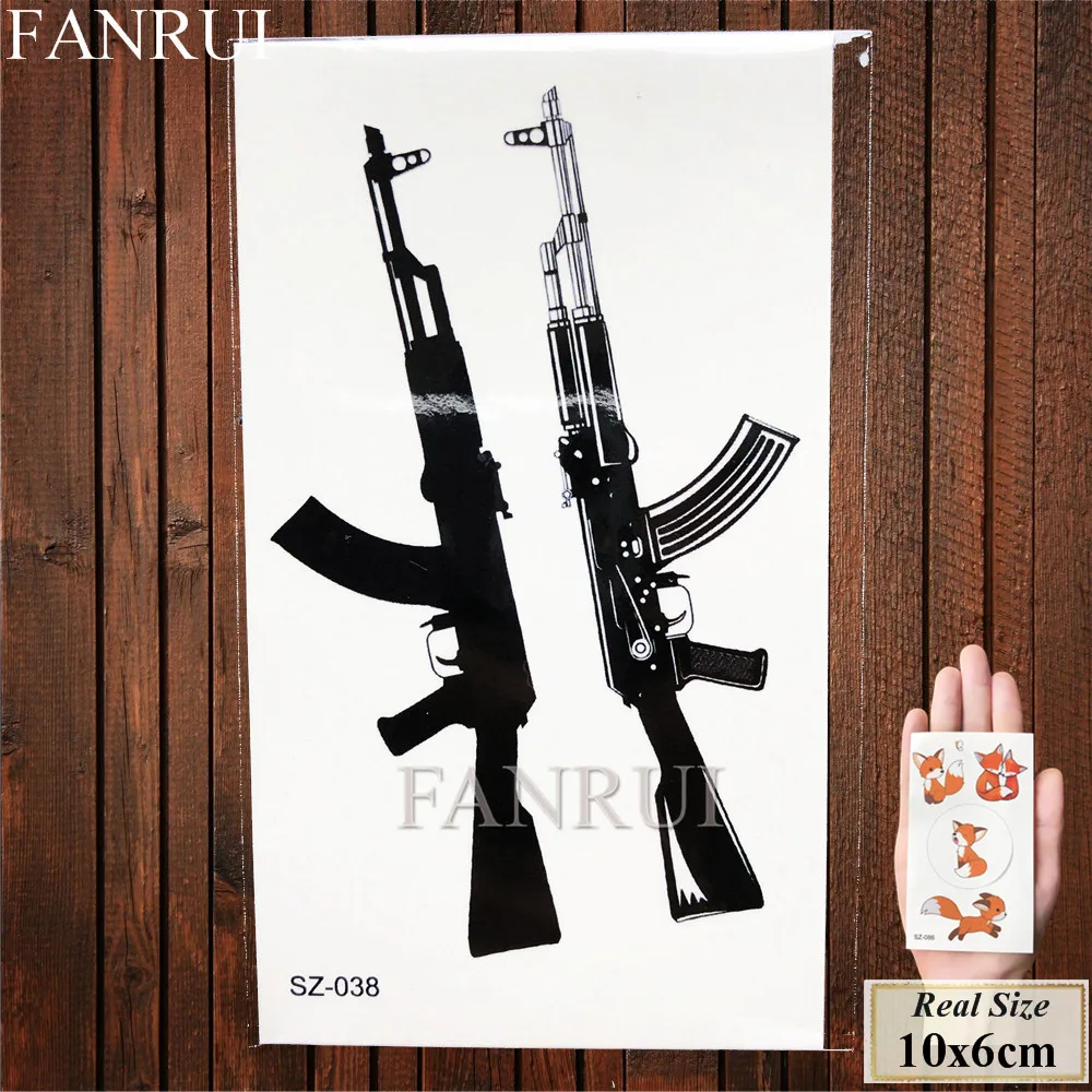 FANRUI сексуальный пистолет AK47 AK Временные татуировки для мужчин на руку BATTLEGROUNDS PUBG искусство оружие татуировки наклейки для женщин поддельные водостойкие татуировки