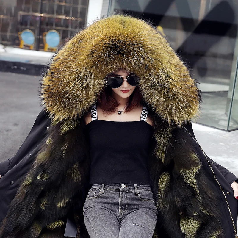 

2020 Real Fur Parka Winter Jacket Women Coat Long Parka Real Raccoon Fur Hood Fox Fur Liner Thick Warm Detachable Waterproof