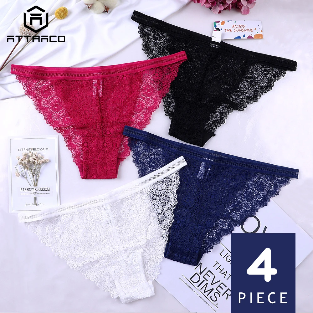 

ATTRACO Women Underwear Hipster String Pantie Briefs Cotton 4 Pack Tanga Thong Lace Edge Breathable Transparent Tempting Sale