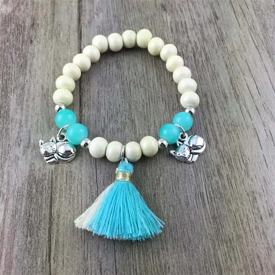Браслет девушка дерево Бусины Boho Браслеты Для женщин Изделия 8 мм Деревянный