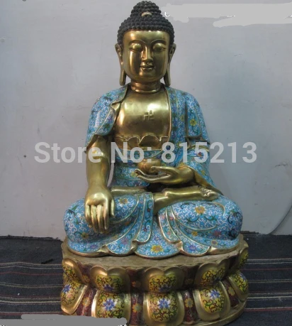 Bi00932 Китайский 100% Pure Bronze Gild Перегородчатой Амитабха Будда Шакьямуни статуя | Дом и