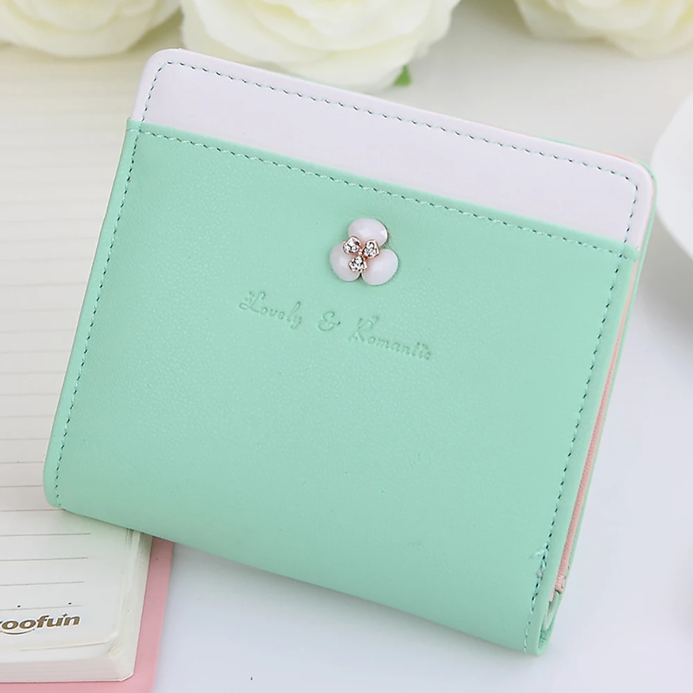 

4 Color Fashion Trefoil Rivet Hasp Women Wallets Women's Purse Short Korean Style Zipper Ladies Wallet PU Leather Card Holder