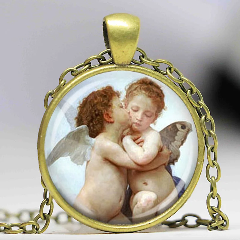 Ожерелье с надписью first kiss cherubs Angeles художественное украшение|angel necklace|cherub angelnecklace