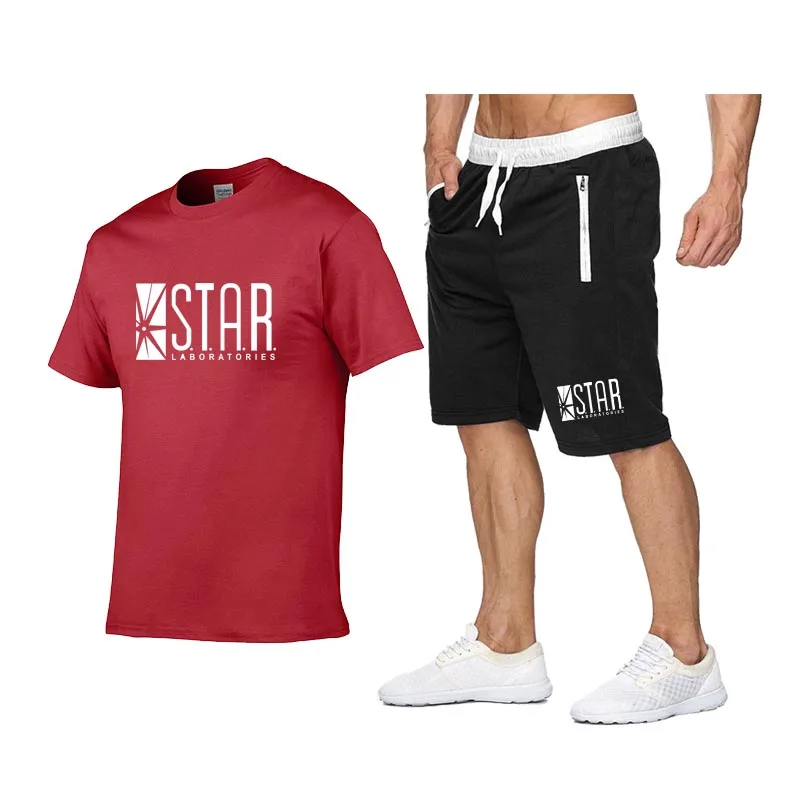 Мужская футболка в стиле хип-хоп STAR LABORATORIES модная + шорты из двух предметов 2019 |