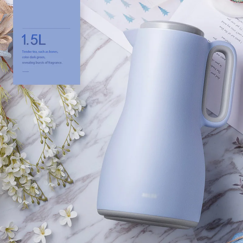 Blue Thermos Стеклянные вакуумные термосы с двойными стенками, термос, кастрюля, чашка, 1500 мл, большая емкость, Термоизолированный чайник для кофе, бутылка для горячей воды - Цвет: Blue Thermos
