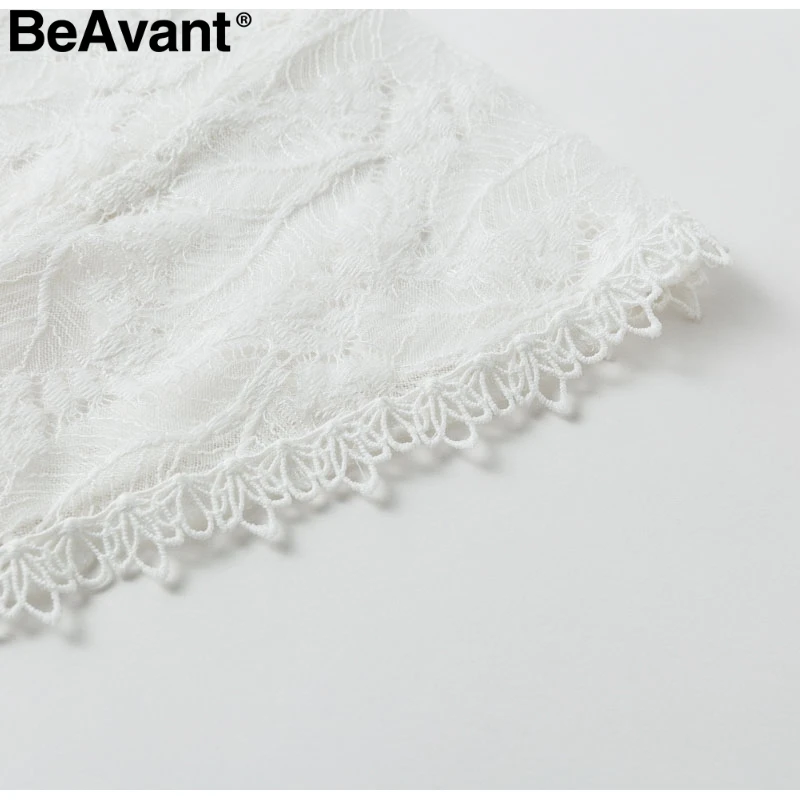 BeAvant элегантное Кружевное белое платье для женщин гофрированное летнее короткое платье вечерние с высокой талией и поясом женское платье