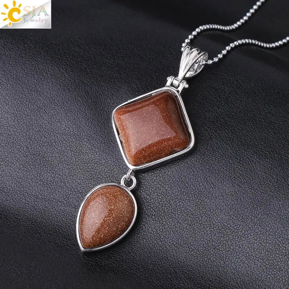 Brown Sand CSJA, женские трендовые натуральные кварцевые подвески в форме капель воды, ожерелье, квадратные целебные камни, геометрические модные ювелирные изделия, мужское ожерелье s F815 - Окраска металла: Brown Sand