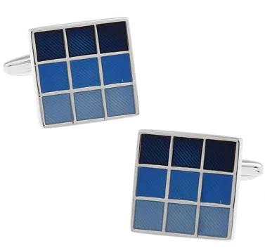 

1 pair Brass Cufflinks For Business Men Square Blue Color Check Design
