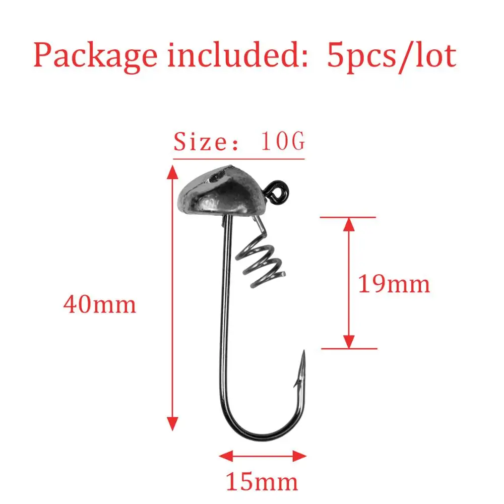 5pcs 10g 5 шт./лот, 5 г, 7 г, 10 г, свинцовая головка, рыболовный крючок, колючий крючок, Мягкая приманка, червь, рыболовные крючки - Цвет: 5pcs 10g