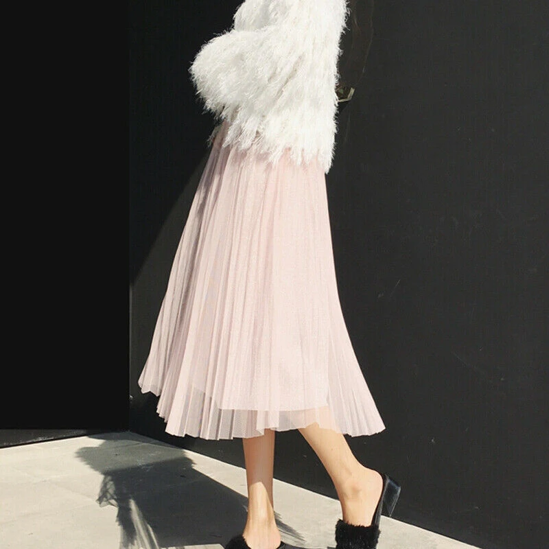 Женская длинная сетчатая юбка с люрексом элегантная плиссированная составного