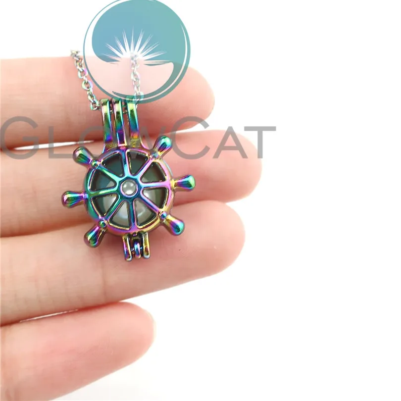 C568 Rainbow Color Rudder Helm Beads Cage Perfume Essential Oil Diffuser Oyster Pearl Locket Necklace | Украшения и аксессуары