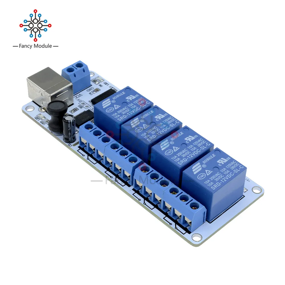 4 канальная Плата USB 5 в 12 В с модулем автоматизации для Arduino PIC DSP AVR кабелем|Реле| |