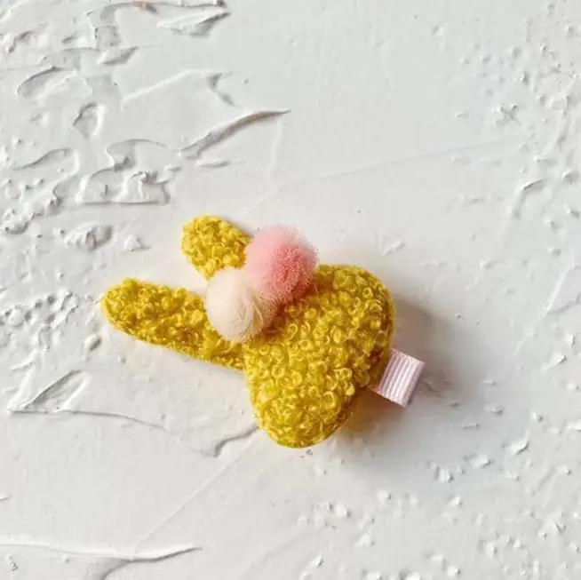 Clip-Bunny Yellow Для девочек-подростков милые полностью Зайка сердечный ленты для волос звезда с кружевом Бальные помпонами упругих волос держатель резинки для волос для детей HT006 - Цвет: Clip-Bunny Yellow