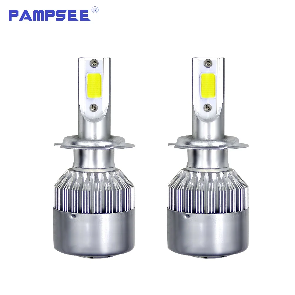 Светодиодный налобный фонарь PAMPSEE 72 Вт COB H7 H1 H4 H3 H11 9005 9006 9007 9012 880 C6 золотистый 3000K