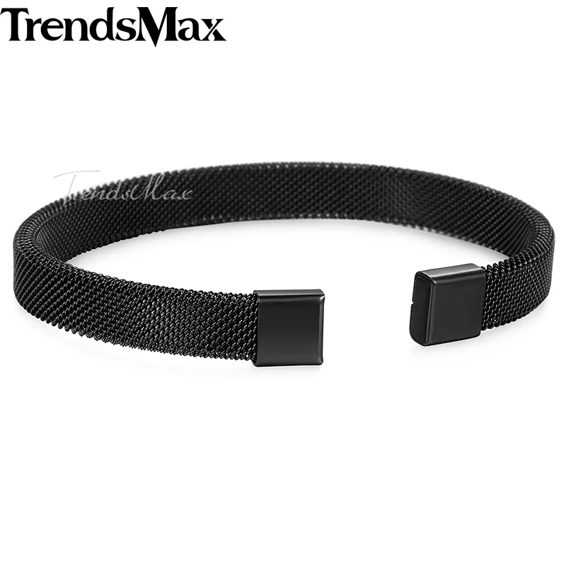 Мужской браслет из черной сетки манжета нержавеющей стали для мужских ювелирных