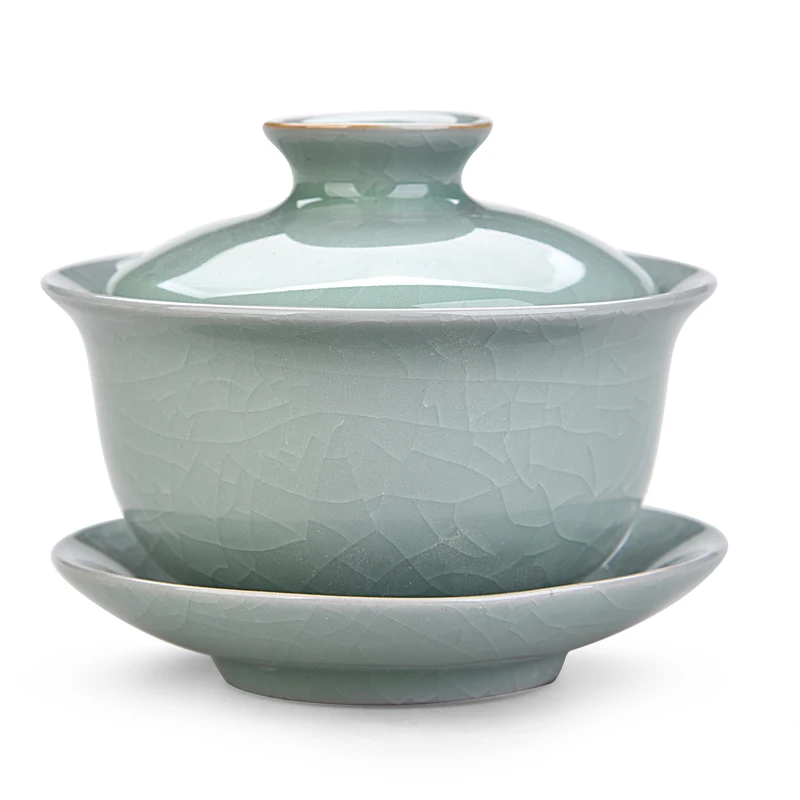 Китай Ручная роспись Gaiwan, Dehua высокое качество белый фарфор чайный набор для путешествий красивый и легкий чайник - Цвет: Темно-серый
