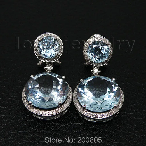 

LOVERJEWELRY Hot Selling Earrings 21.72Ct Natural Diamond Blue Topaz Earrings Solid 14Kt White Gold For Wedding ER002
