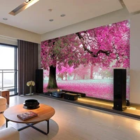 large mural customized 3d wallpaper abstraction painting with flowers tree behind sofa tv as background in living room bedroom
