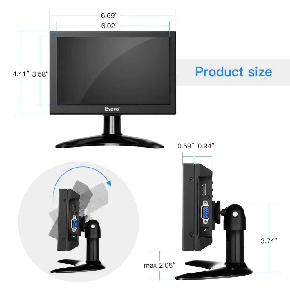 Eyoyo 7 дюймов Портативный 1280x800 ips ЖК-экран дисплей CCTV монитор портативное охранное наблюдение HD ВХОД Raspberry Pi монитор