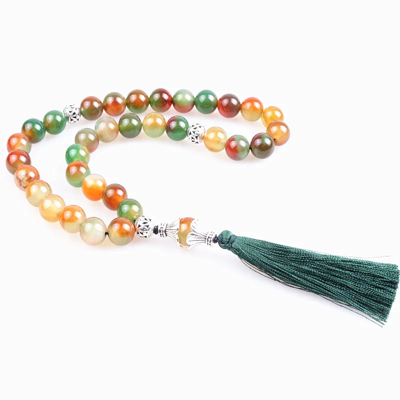 10mm stone bead tassel pendant 33 Prayer Beads Islamic Muslim Tasbih Allah Mohammed Rosary for women men | Украшения и аксессуары