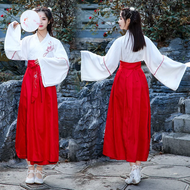 Chinese style Hanfu Spring and Autumn Daily adult female students traditional costume embroidery fresh elegant photo suit |