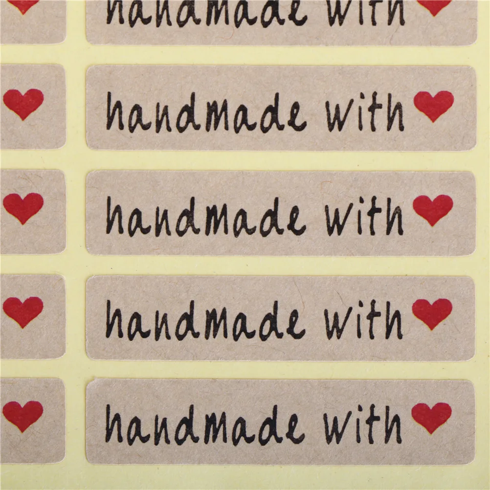 

200pcs/lot Handmade With Letter Lovely Red Heart Pattern Packaging Label Adhesive Stickers