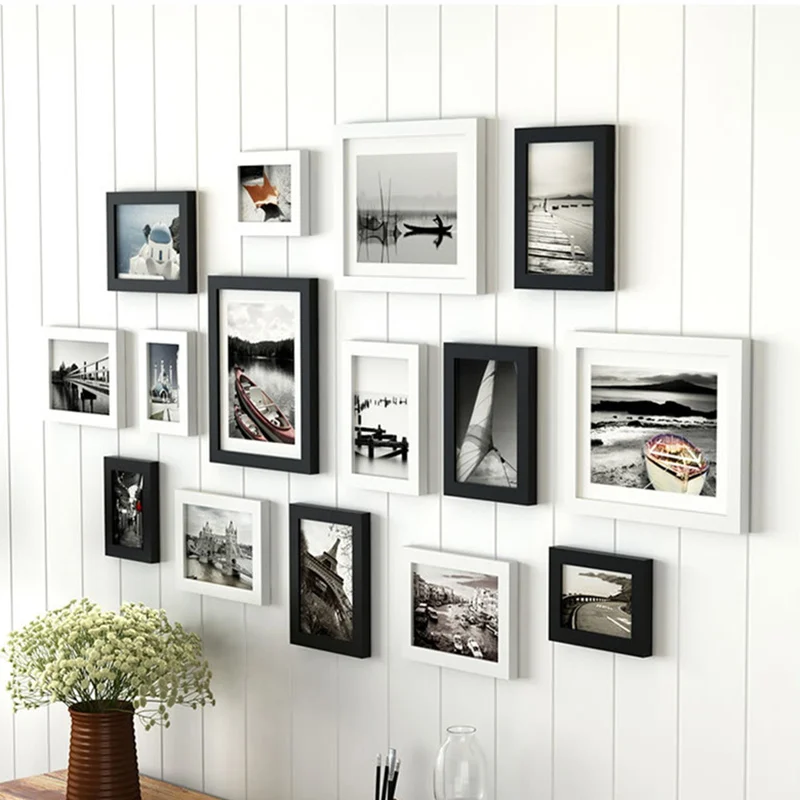 

15pcs Home Decor Chocolate White Wall Picture Frame Set Wooden Photo Frames For Living Room Family Picture DIY Photo Frames