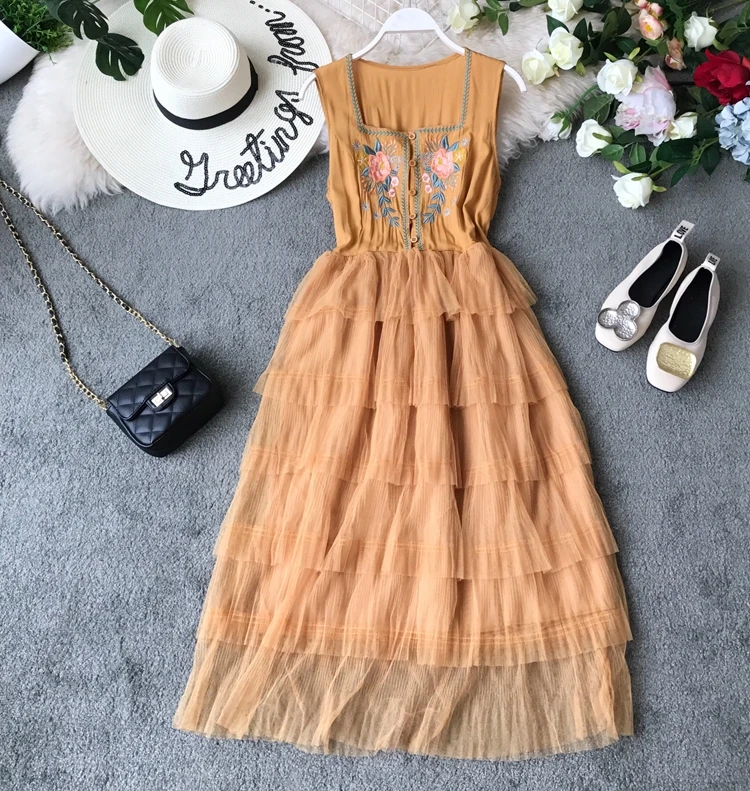Женское винтажное платье ALPHALMODA с цветочной вышивкой однобортное без рукавов