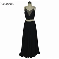 classic black 2 pieces bridesmaid dresses spaghetti straps backless can be custom with your own design