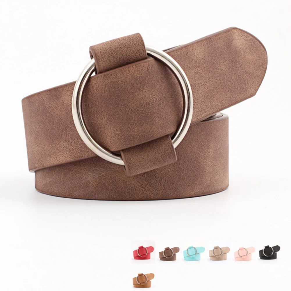 Широкое Повседневное платье Ceinture эластичный Однотонный женский пояс джинсы Модная круглая пряжка подходит ко всему декоративный кожаный ремень