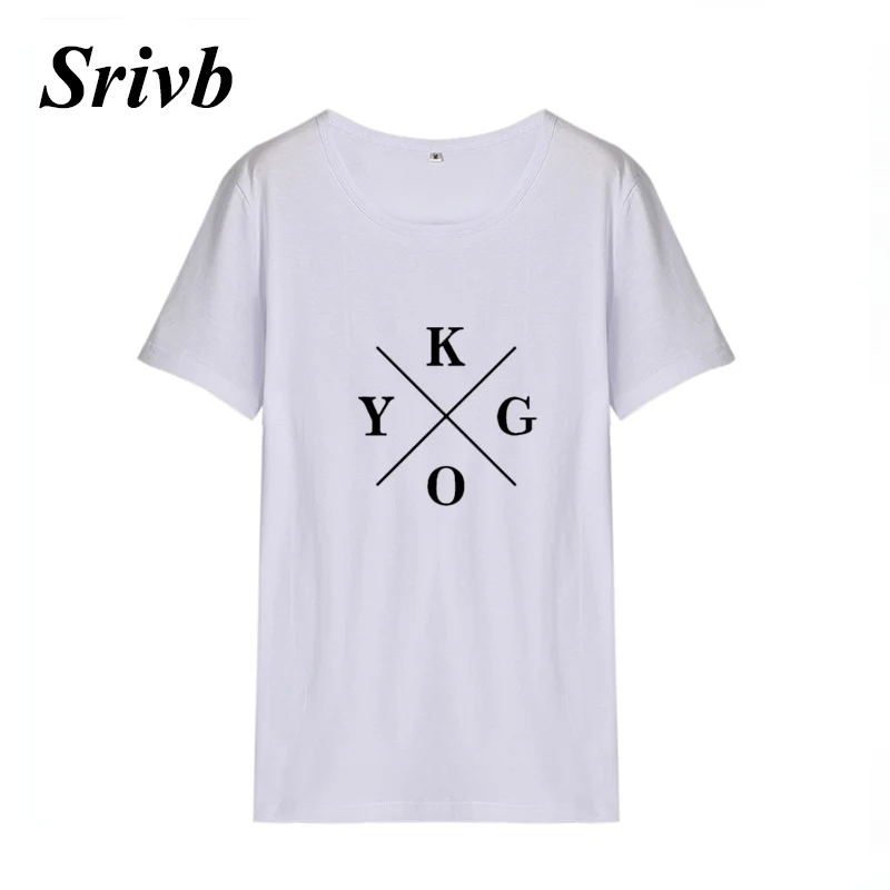 Женская футболка с принтом srivb kygo черная/белая надписью лето 2018|letter t shirt|fashion women