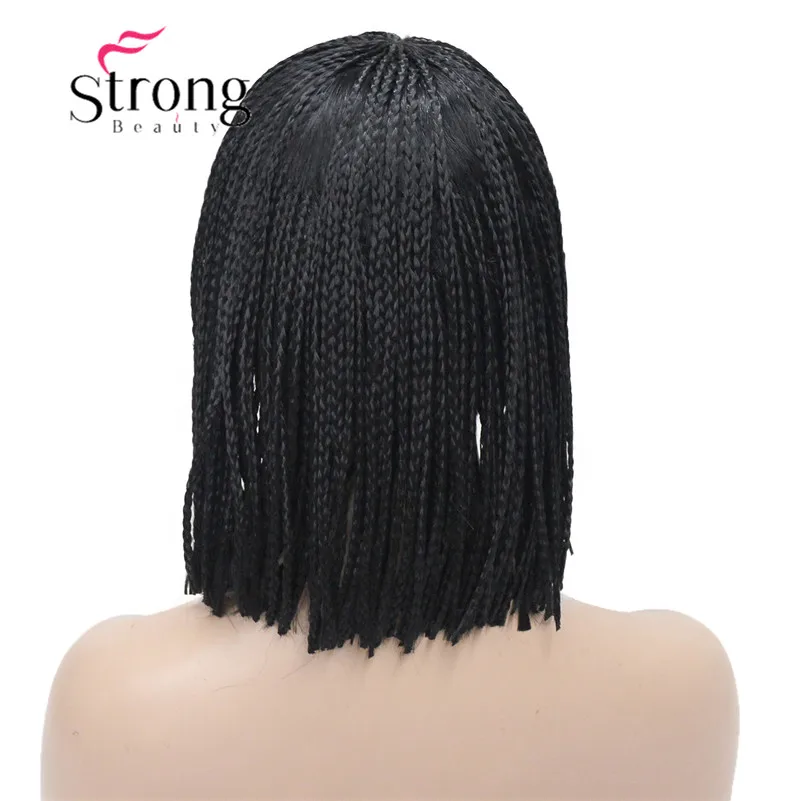 StrongBeauty короткий Боб плетеный ящик косы блонд парик полный охват синтетические парики выбор цвета - Цвет: 1 Dark Black