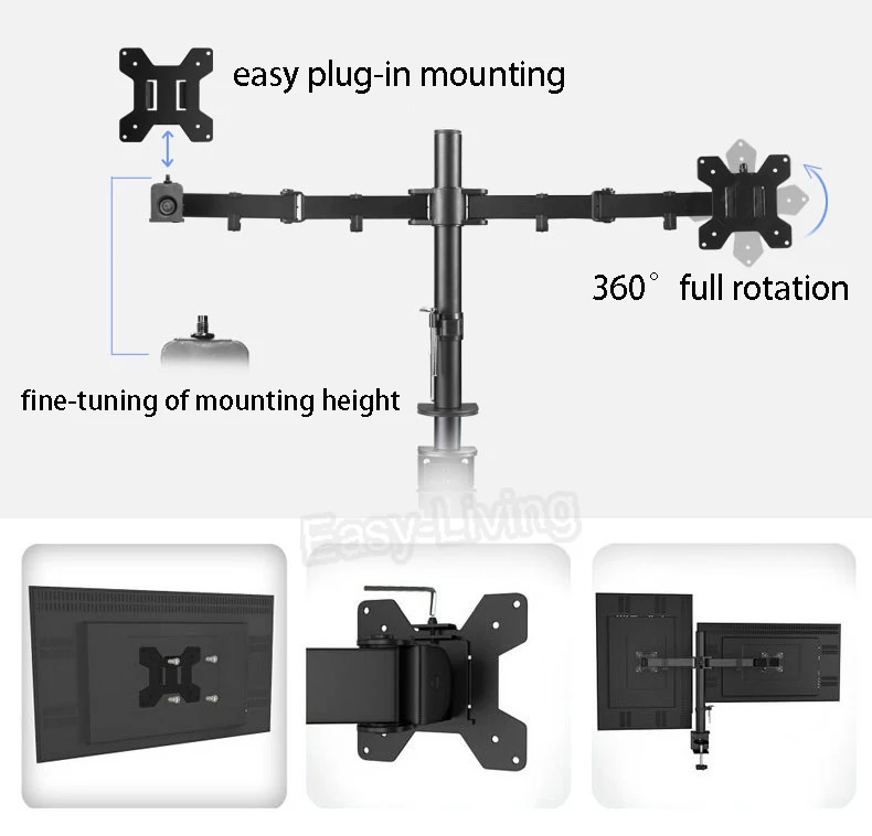 Desktop Full Motion 360 Degree Triple Screen Monitor Holder 10&quot-24&quotLCD LED Mount Arm Loading 8kgs Each Head | Электроника