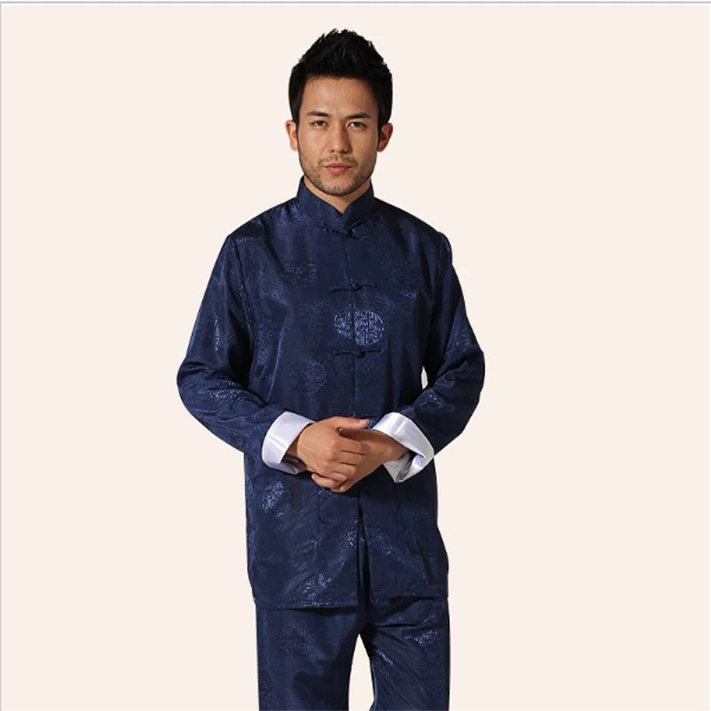 Высококачественный атласный китайский мужской костюм кунг фу винтажный пиджак и