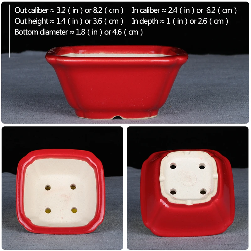 Бонсай горшок цветочный мини глазурованный четырехъядерный квадратный бонсай