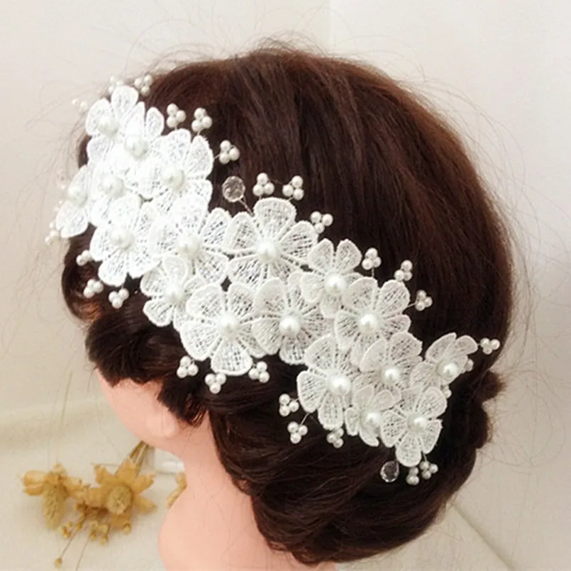 Женский кружевной обруч для волос свадебный аксессуар ручной работы с жемчугом
