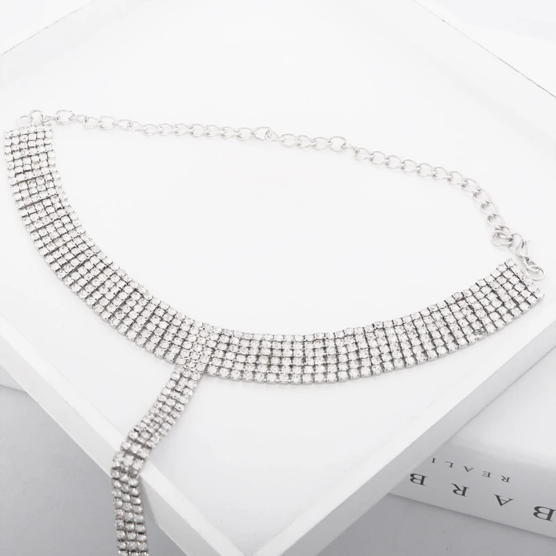 Горячая Сексуальная Серебряная расцветка кристалл чокер тела цепи пляж