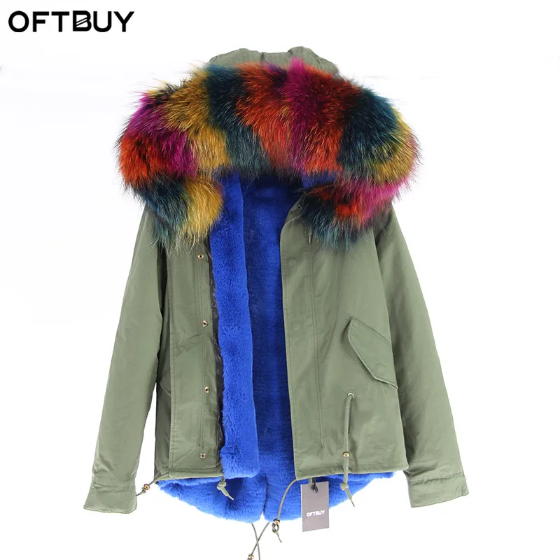 5 Бренд OFTBUY,, хаки, зеленый, зимняя куртка, пальто, женская парка, пальто с натуральным мехом, натуральный большой енотовый меховой воротник, теплая, толстая, мягкая подкладка - Цвет: 5