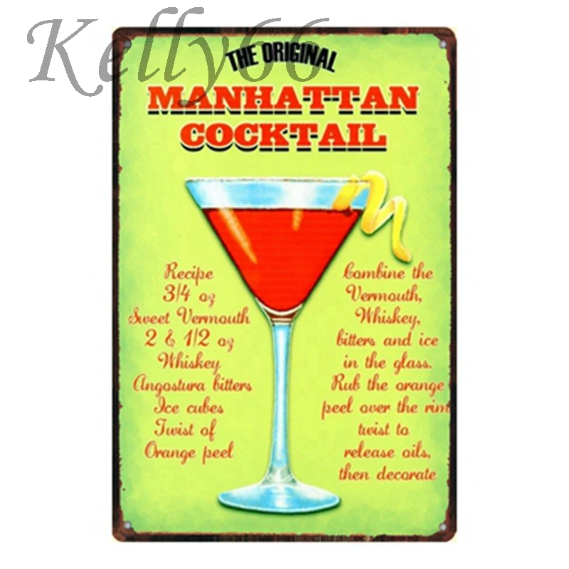 

[ Kelly66 ] Cocktail Beer Vintage Metal Sign Tin Poster Home Decor Bar Wall Art Painting 20*30 CM Size y-1371