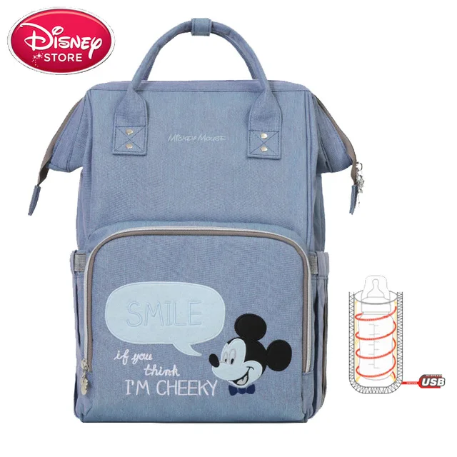 DS04-BLUE Disney пеленки мешок рюкзак USB бутылка изоляционные сумки Минни Микки большая сумка для путешествий Оксфорд кормления ребенка Мумия сумочка - Цвет: DS04-BLUE