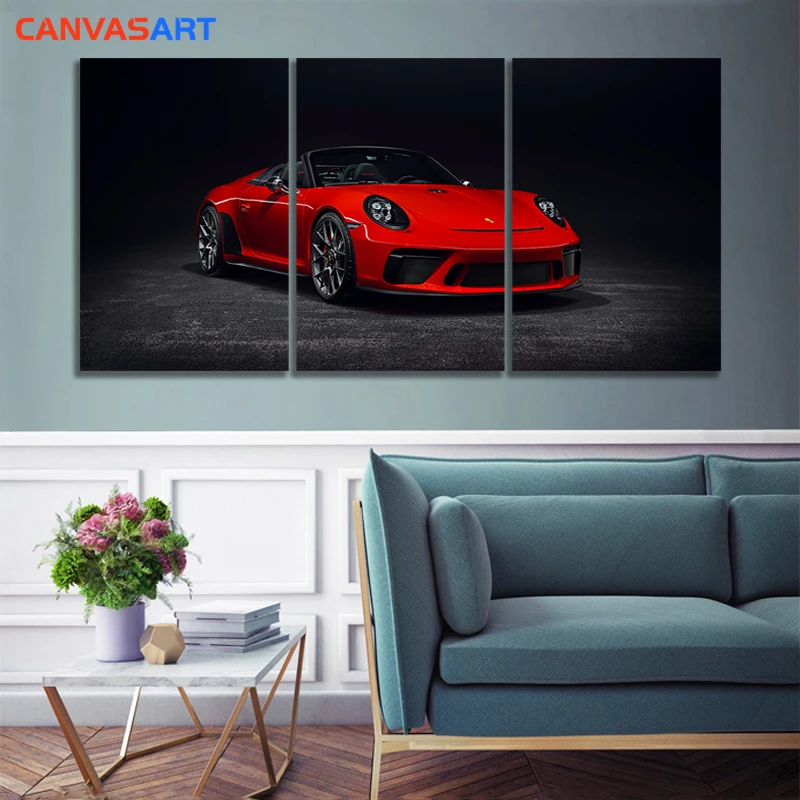 Холст искусство 5 HD Печать роскошный спортивный автомобиль 911 Carrera S Красный