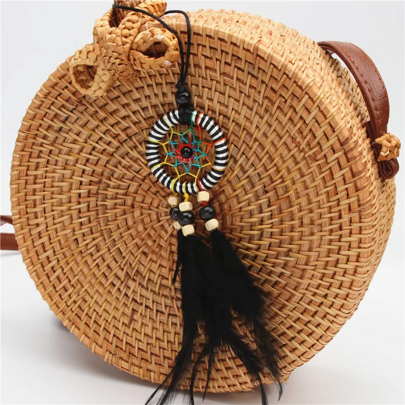 1 шт Boho Стиль брелки Ловец снов Красочные перо с деревянной брелоки с бусинами Для женщин сумка Подвески - Цвет: E1797 37CM