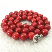 fashion red artificial coral stone round beads 8mm 10mm 12mm 14mm beautiful women high quality hot sale necklace 18inch b1015