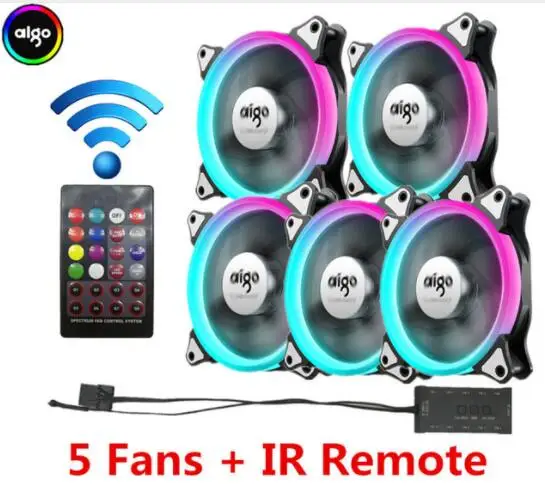 Aigo aura sync чехол вентилятор 12 В Led Регулируемый охлаждающий RGB вентилятор с ИК-пультом дистанционного управления бесшумный 120 мм кулер для процессора PC Gamer Fan