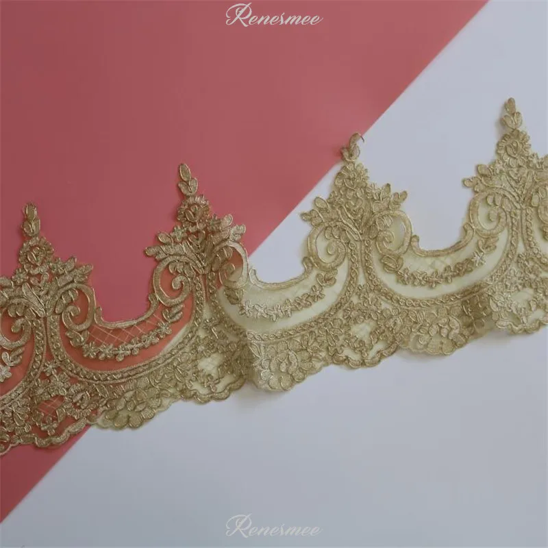 1Yard Light Gold Cord Embroidery Lace Trim for Bridal Wedding Gown Costume Design Mesh 23cm SX344 | Дом и сад