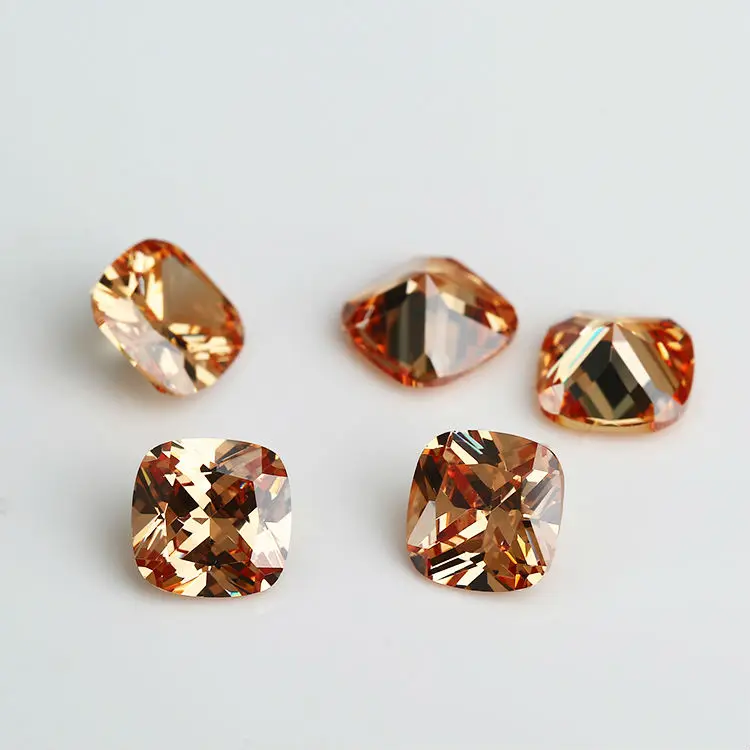 

50PCS 5x5~10x10mm Cushion Shape Champagne color AAAAA Loose Cubic Zirconia stone Brilliant Cut CZ Stone For Jewelry DIY